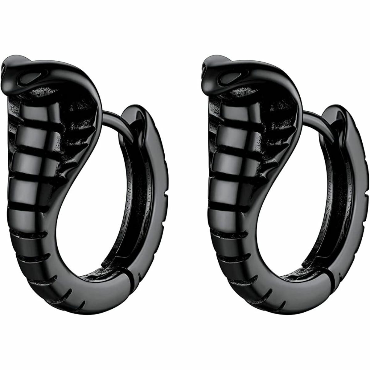 Black Plated Snake Hoop Earrings