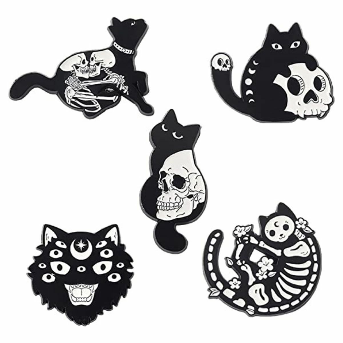 The Black Cat Gothic Skull Pins