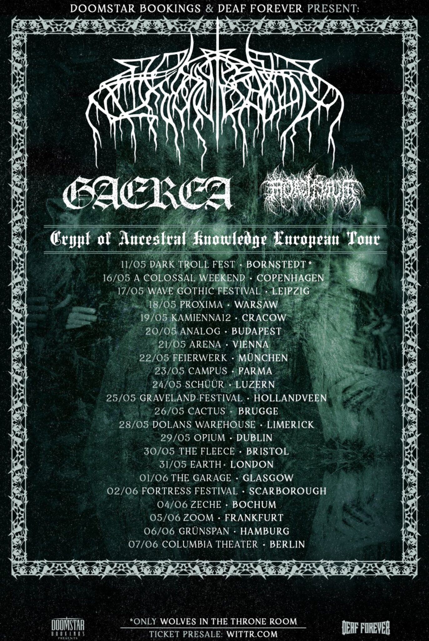 Official Gaerea’s Crypt of the Ancestral Knowledge European Tour 2024 Poster