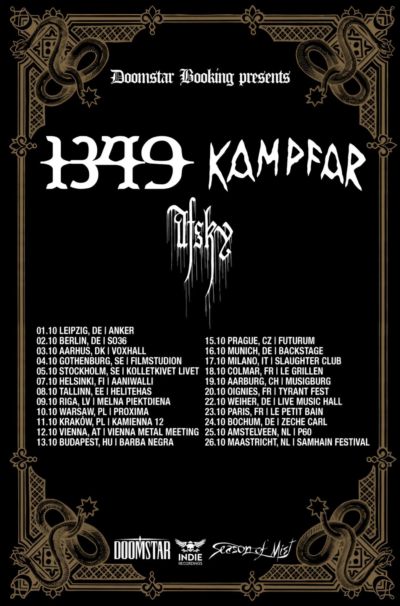 Official 1349 and Kampfar Co-Headlining European Tour 2024 Poster