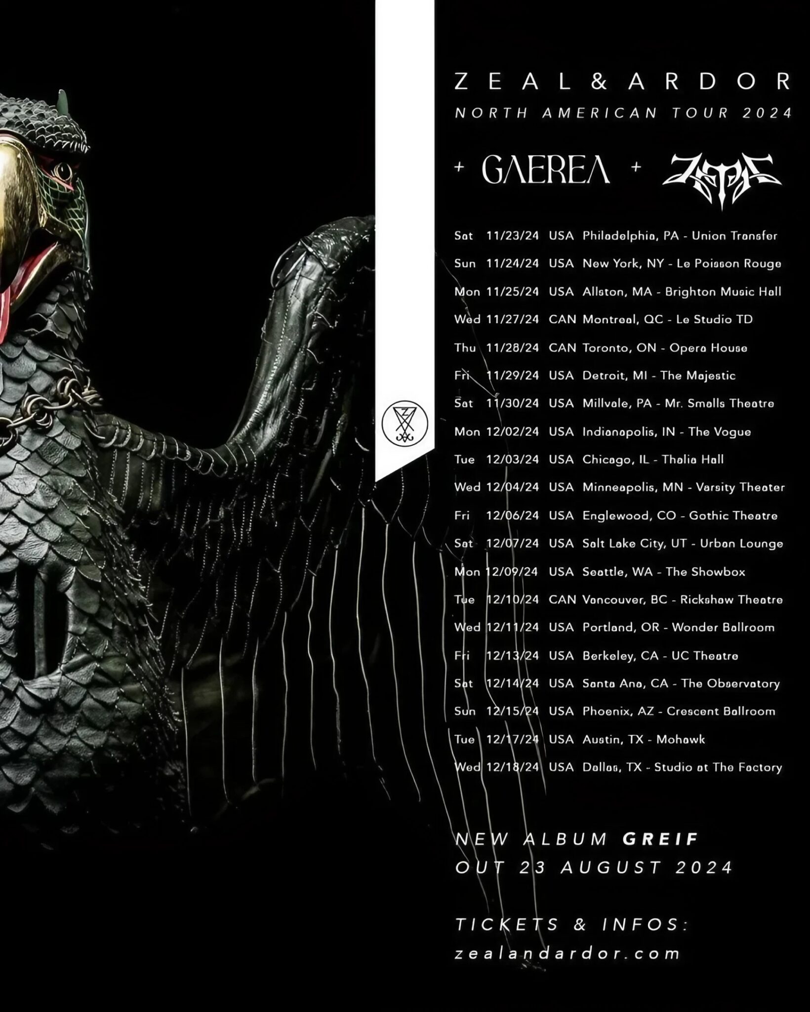 Official Gaerea’s North American Tour 2024 Poster