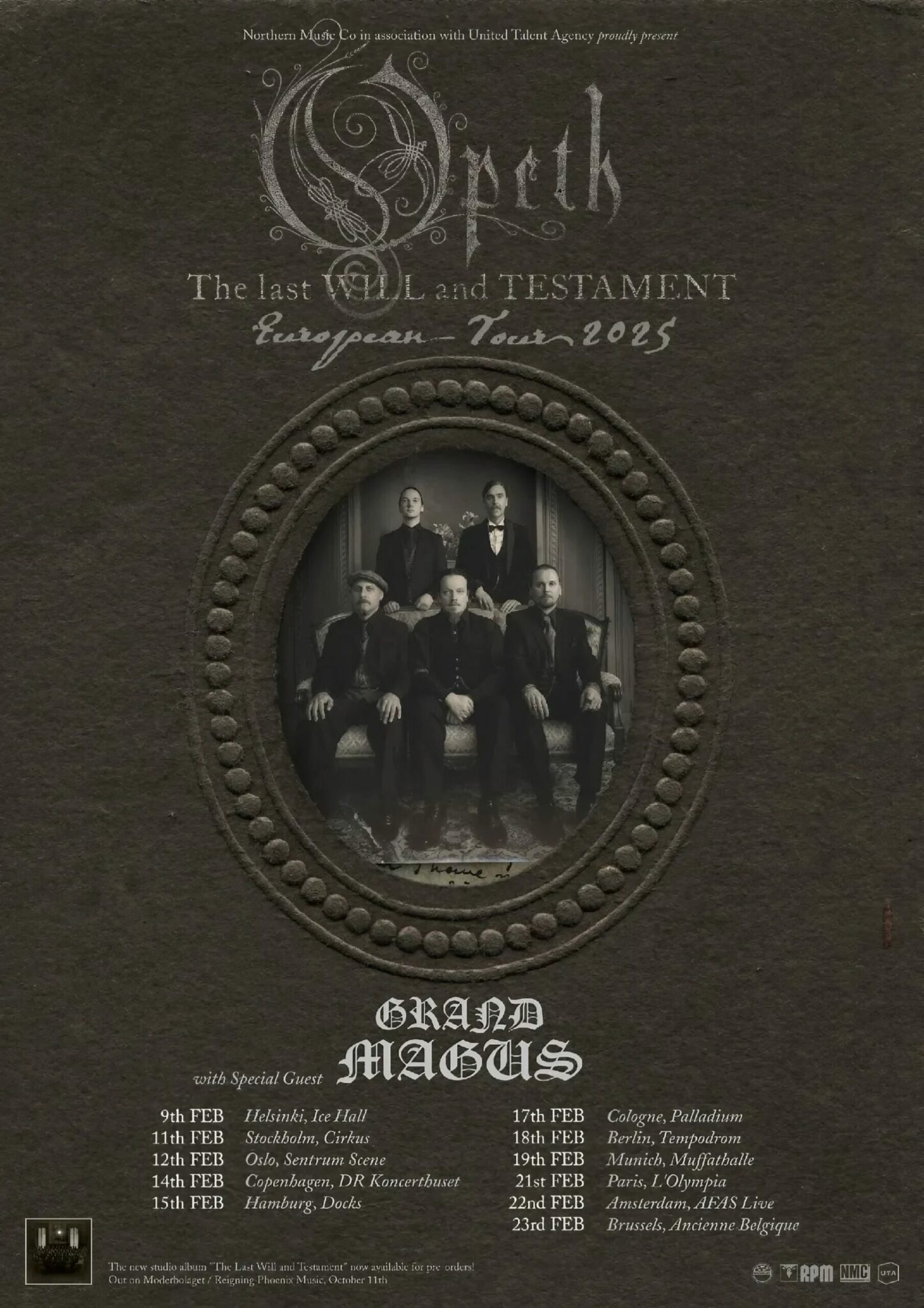 Official Opeth’s The Last Will and Testament European Tour 2025 Poster