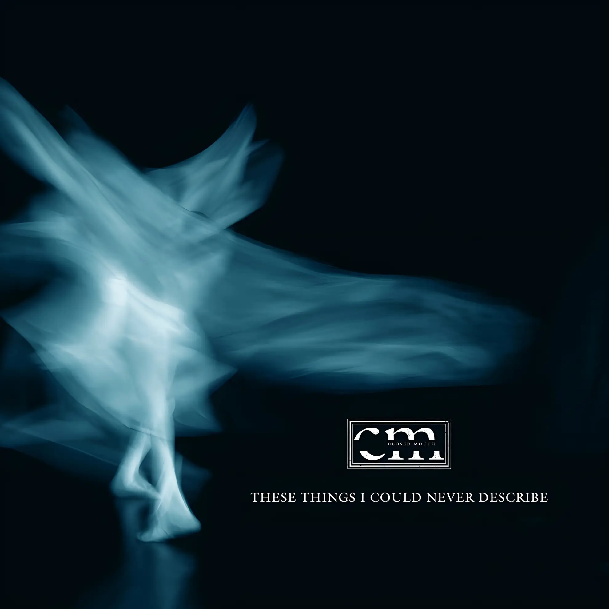 Cover art for Closed Mouth’s single ‘These Things I Could Never Describe,’ featuring abstract blue motion blur on a dark background with the band’s logo and title.