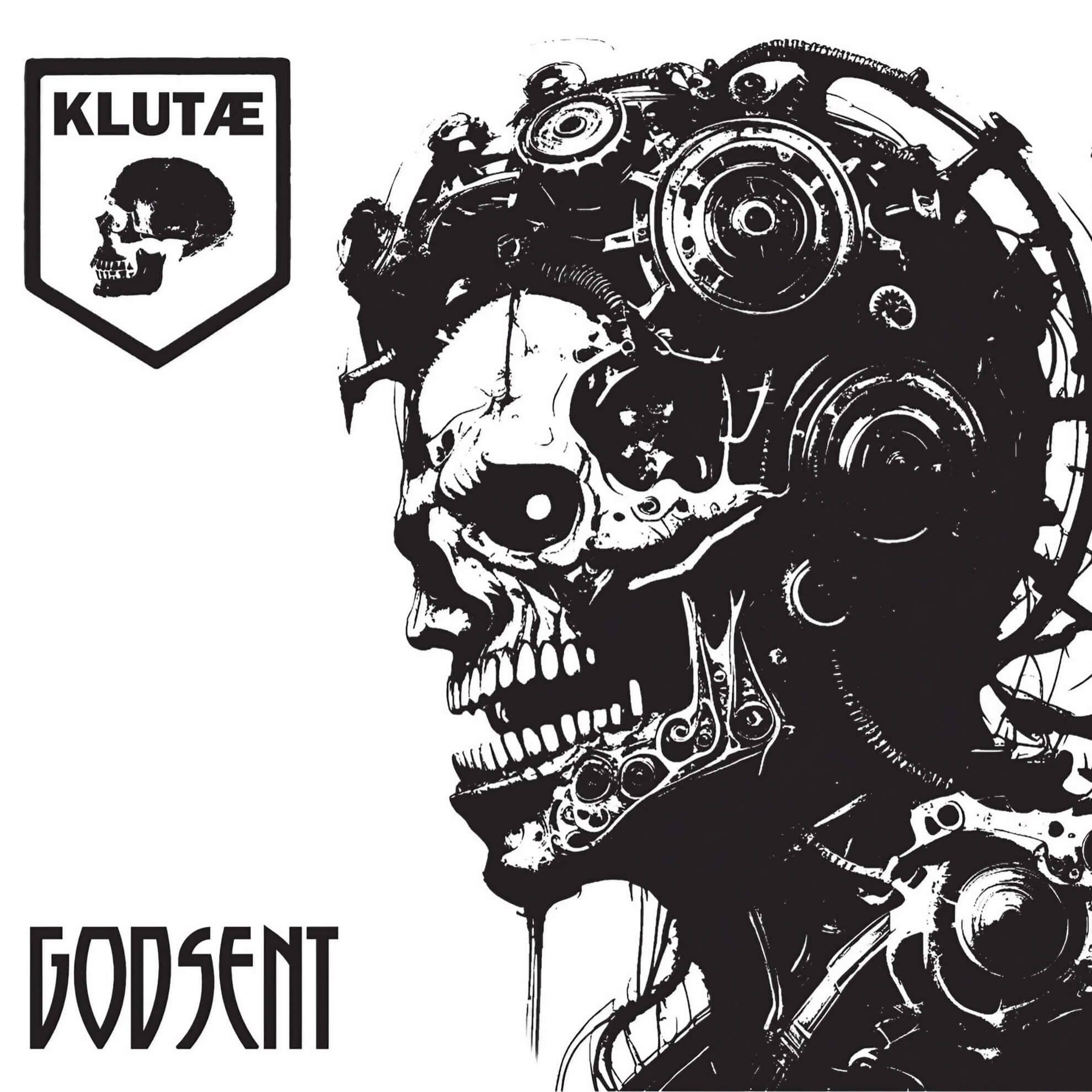 Klutæ’s upcoming album ‘Godsent’ (May 2, 2025) merges industrial fury with personal grief, its stark cover capturing the raw power within.