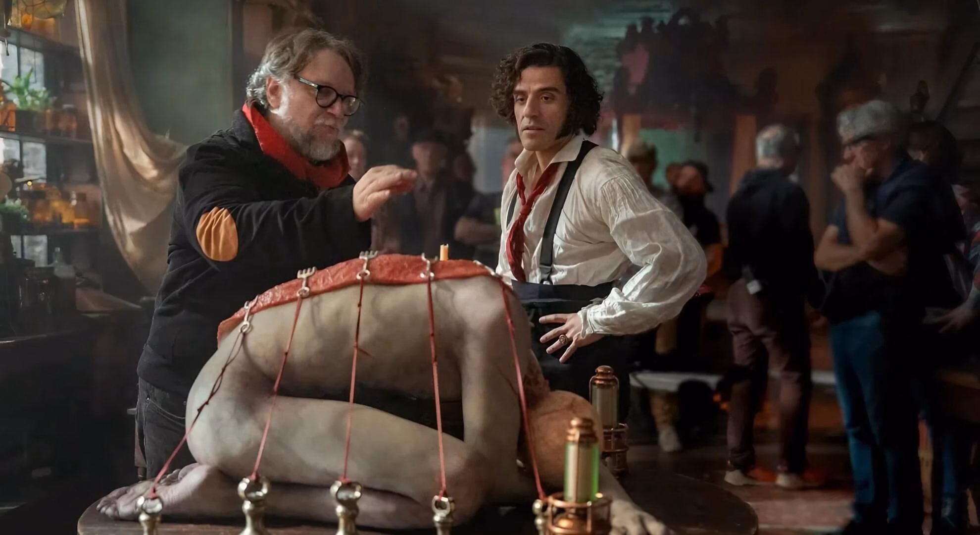 ‘Frankenstein’: Guillermo del Toro’s Obsession, Stitched With Grandeur Director Guillermo del Toro on set with Oscar Isaac for the film ‘Frankenstein.’