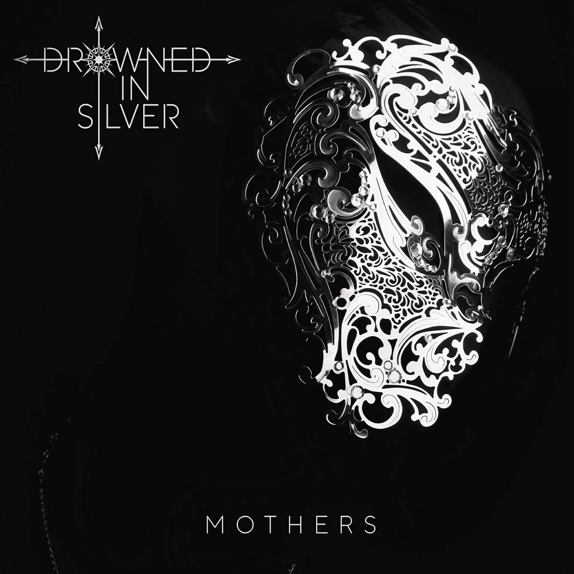 Album cover for ‘Mothers.’ An ornate silver mask against a black background with the band’s name and album title in white.