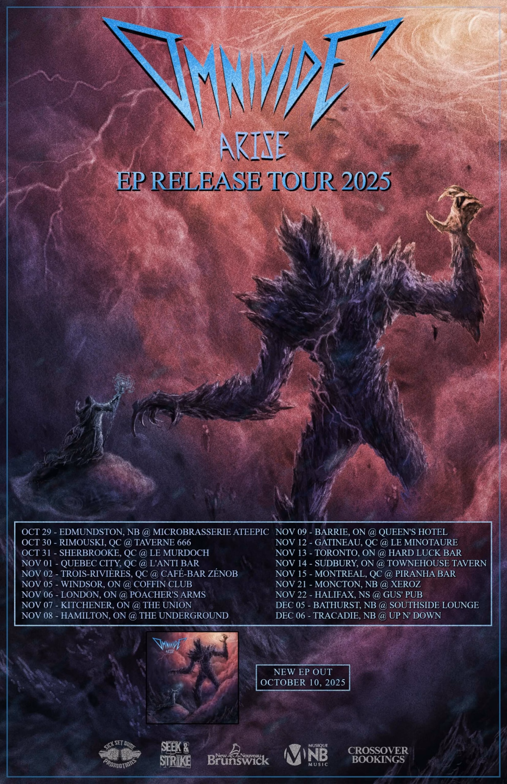 Omnivide: Defines a New Arc of Ambition with the ‘Arise’ EP, ‘Void’ Single, and Canadian Tour Poster for the Omnivide ‘Arise’ EP Release Tour 2025, featuring artwork of a monstrous figure and listing tour dates.