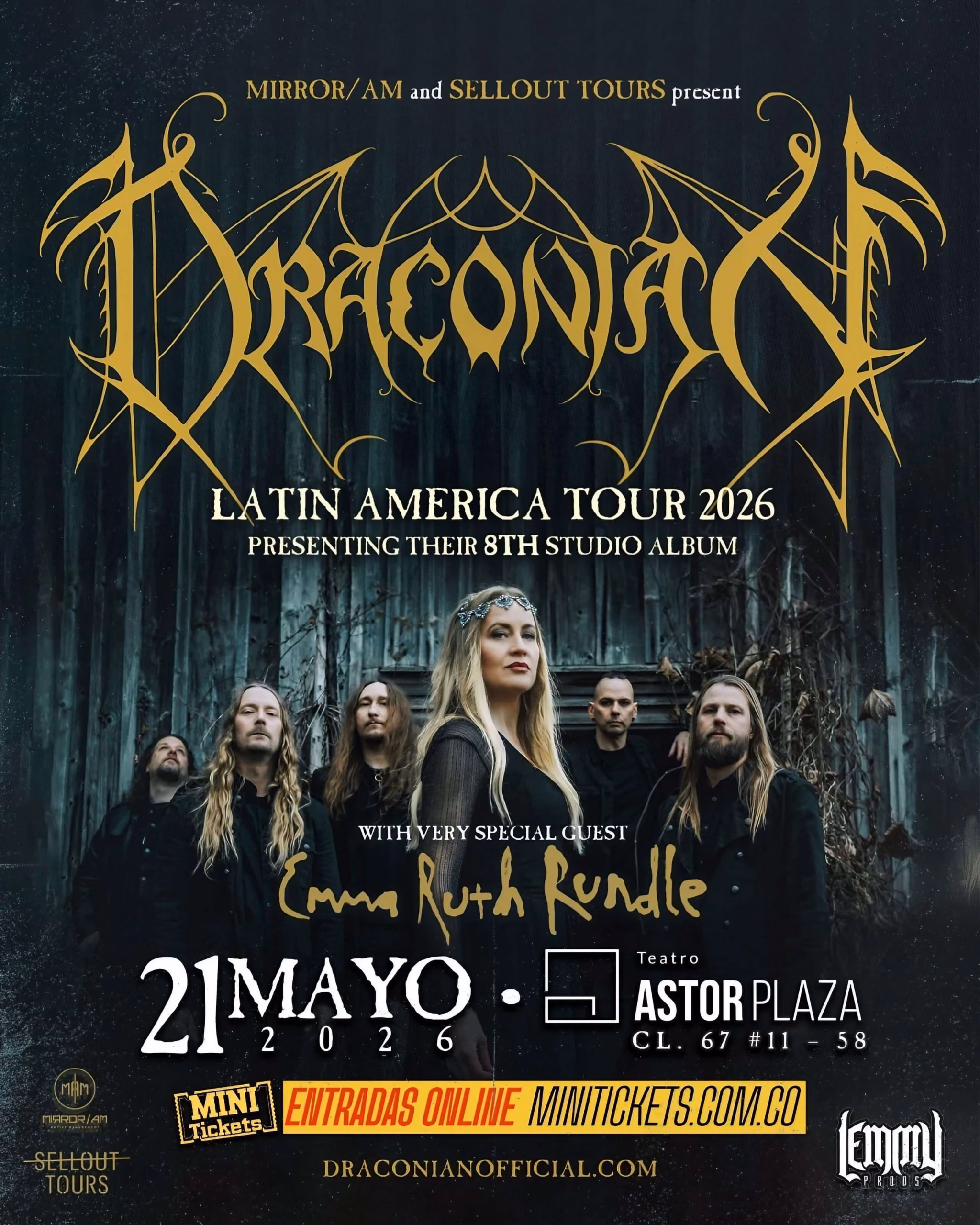 Draconian Redefines Melancholy with ‘In Somnolent Ruin’ A poster for the Draconian concert features the band members set against a dark, rocky backdrop. The image, which is vertical, is dominated by the band’s jagged, white logo at the top.