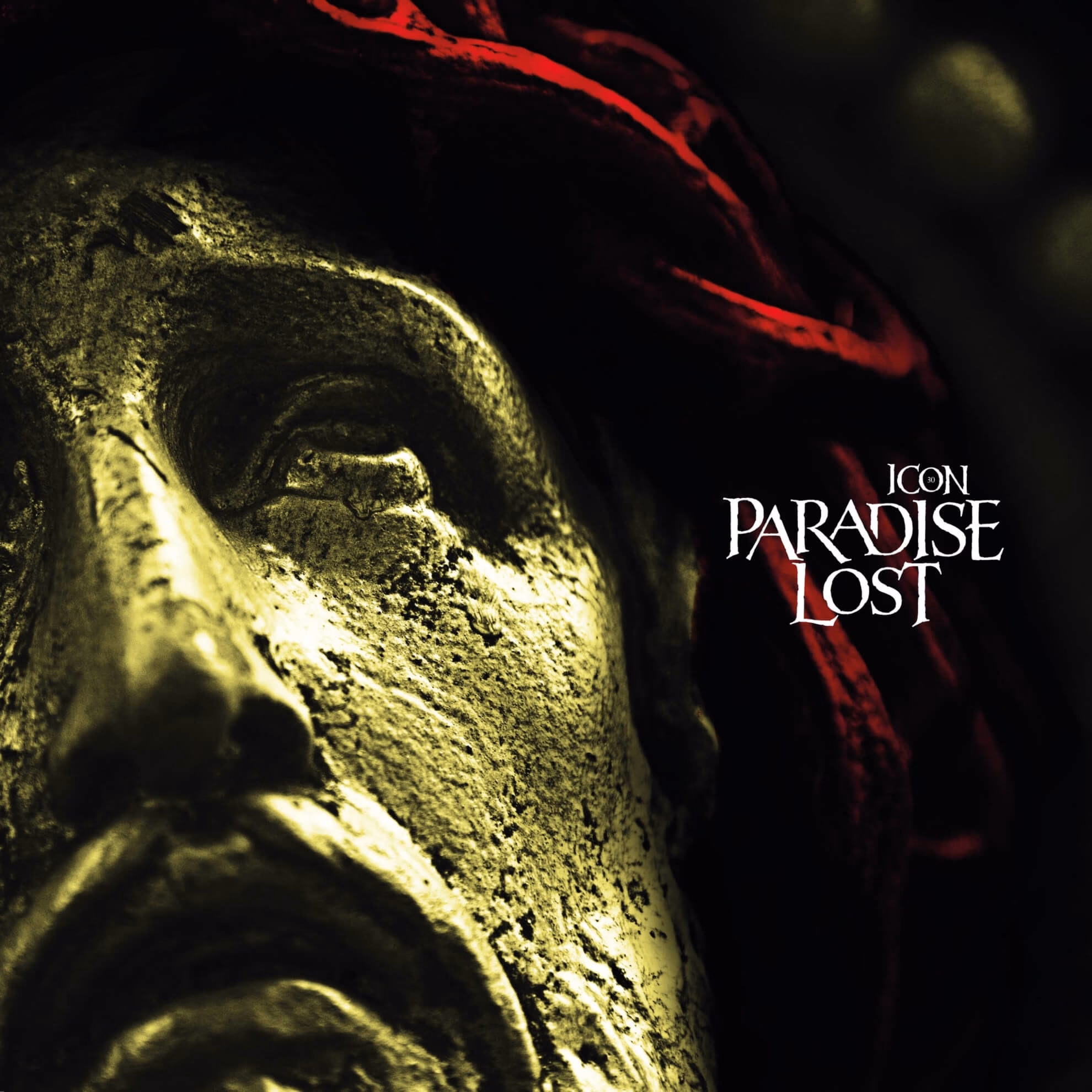Album cover for &lsquo;Icon 30.&rsquo; A distressed, painterly depiction of a stone hand reaching upwards against a textured, dark background.