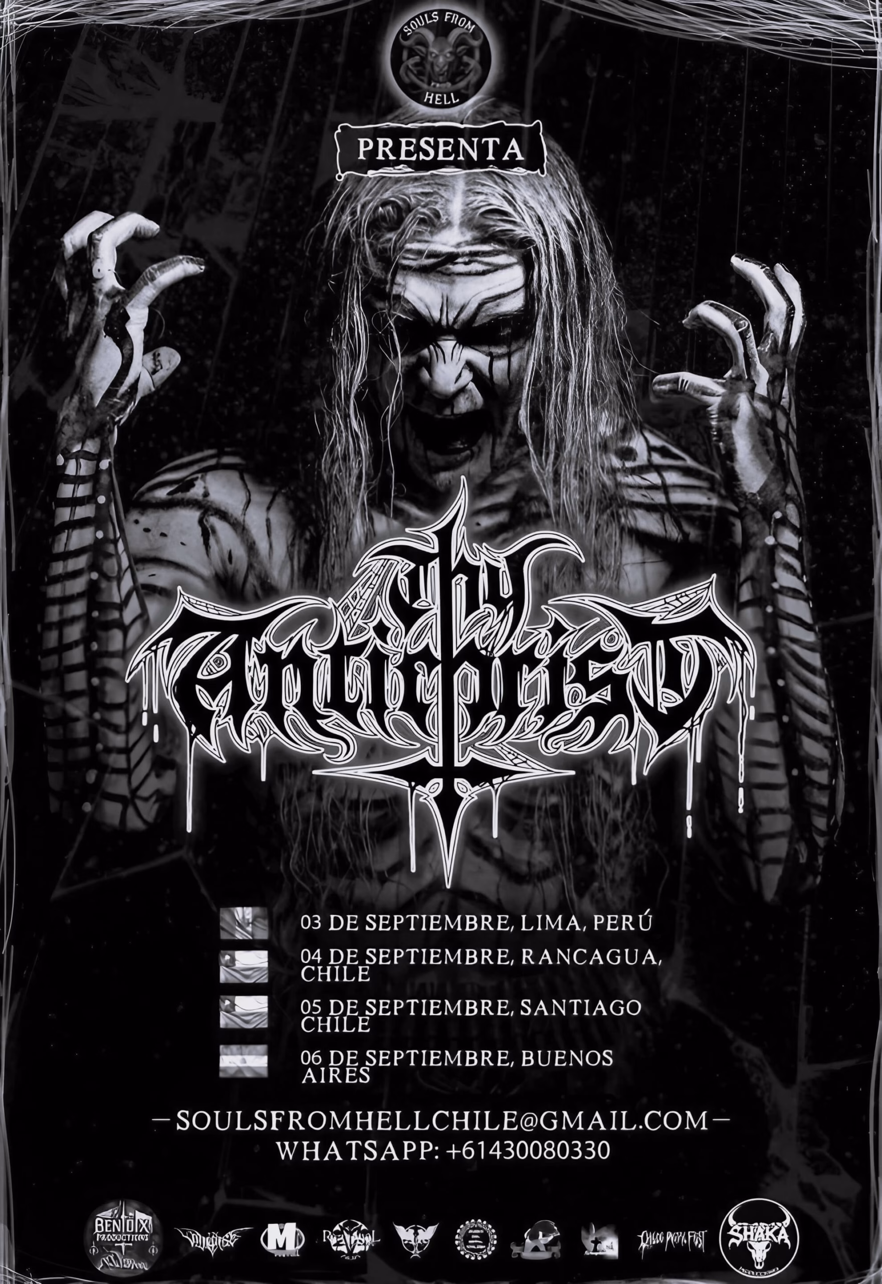 Thy Antichrist Unleashes the Beast on the Southern Cone in 2026 A dark, high-contrast promotional flyer featuring the Thy Antichrist logo, tour year 2026, and a list of South American nations.