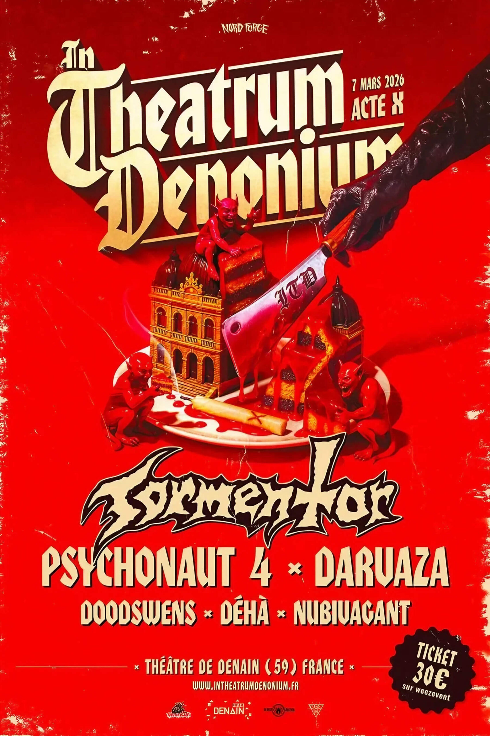 Dark poster for In Theatrum Denonium Acte X with Gothic typography and theatrical imagery.