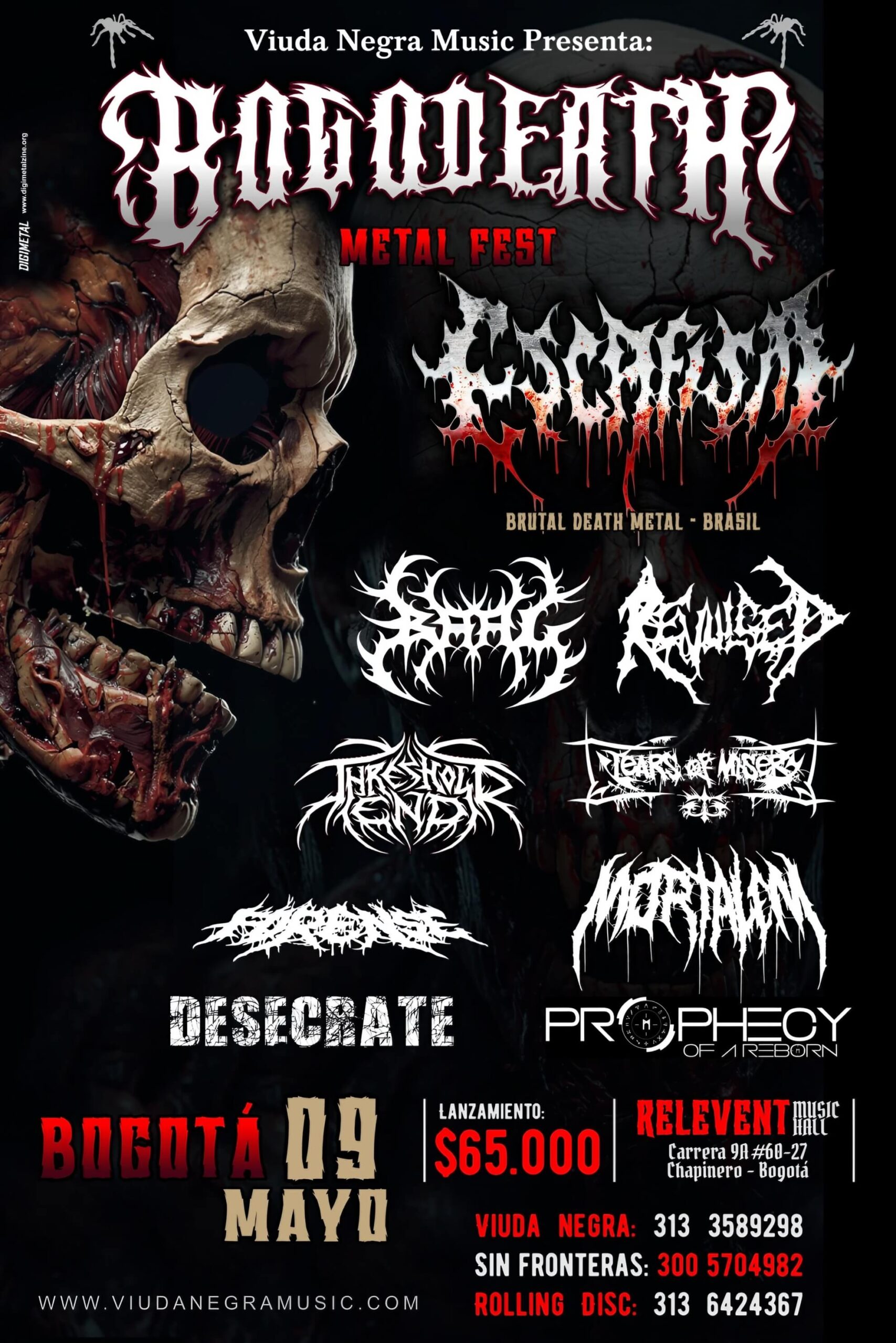 Event poster for Bogodeath Metal Fest, presented by Viuda Negra Music.
