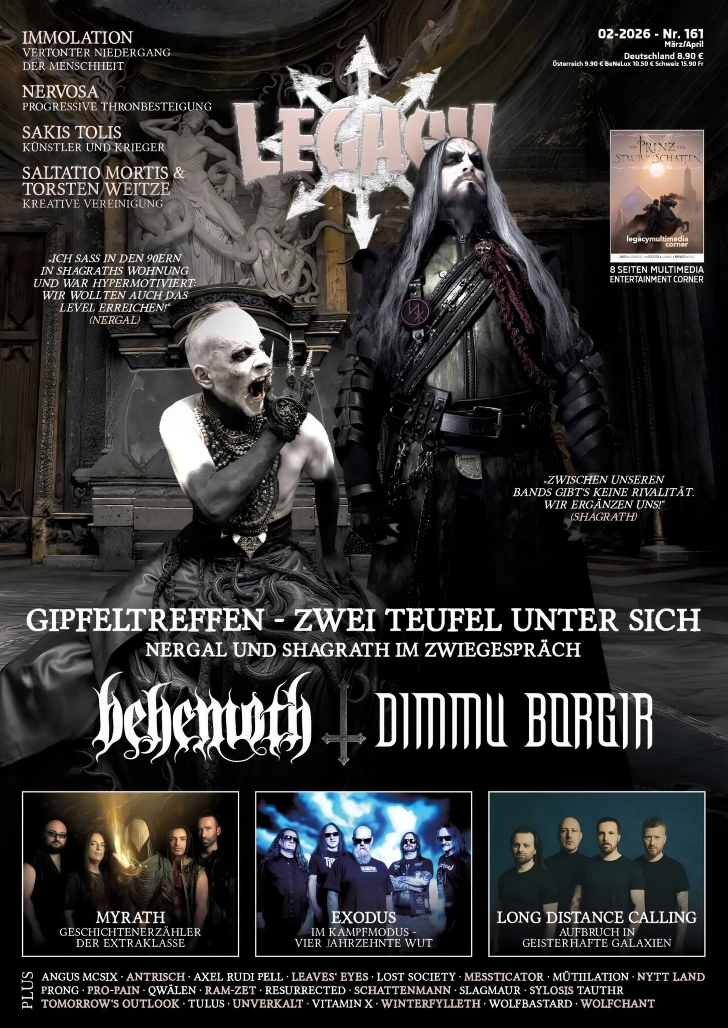 Dimmu Borgir Settle a Debt With ‘Ulvgjeld & Blodsodel’ Nergal of Behemoth and Shagrath of Dimmu Borgir on the cover of Legacy Magazine issue 161, March/April 2026.