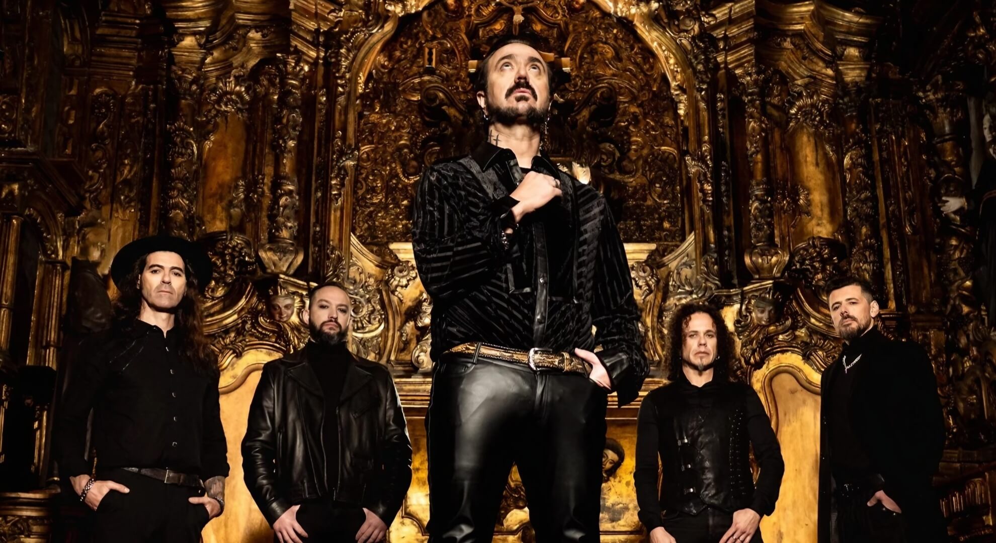 Moonspell Summon the Tragic Vampire Back in ‘Far From God’ Moonspell before a gilded Baroque altarpiece: Fernando Ribeiro stands centre in black velvet, gazing upward, flanked by four bandmates.