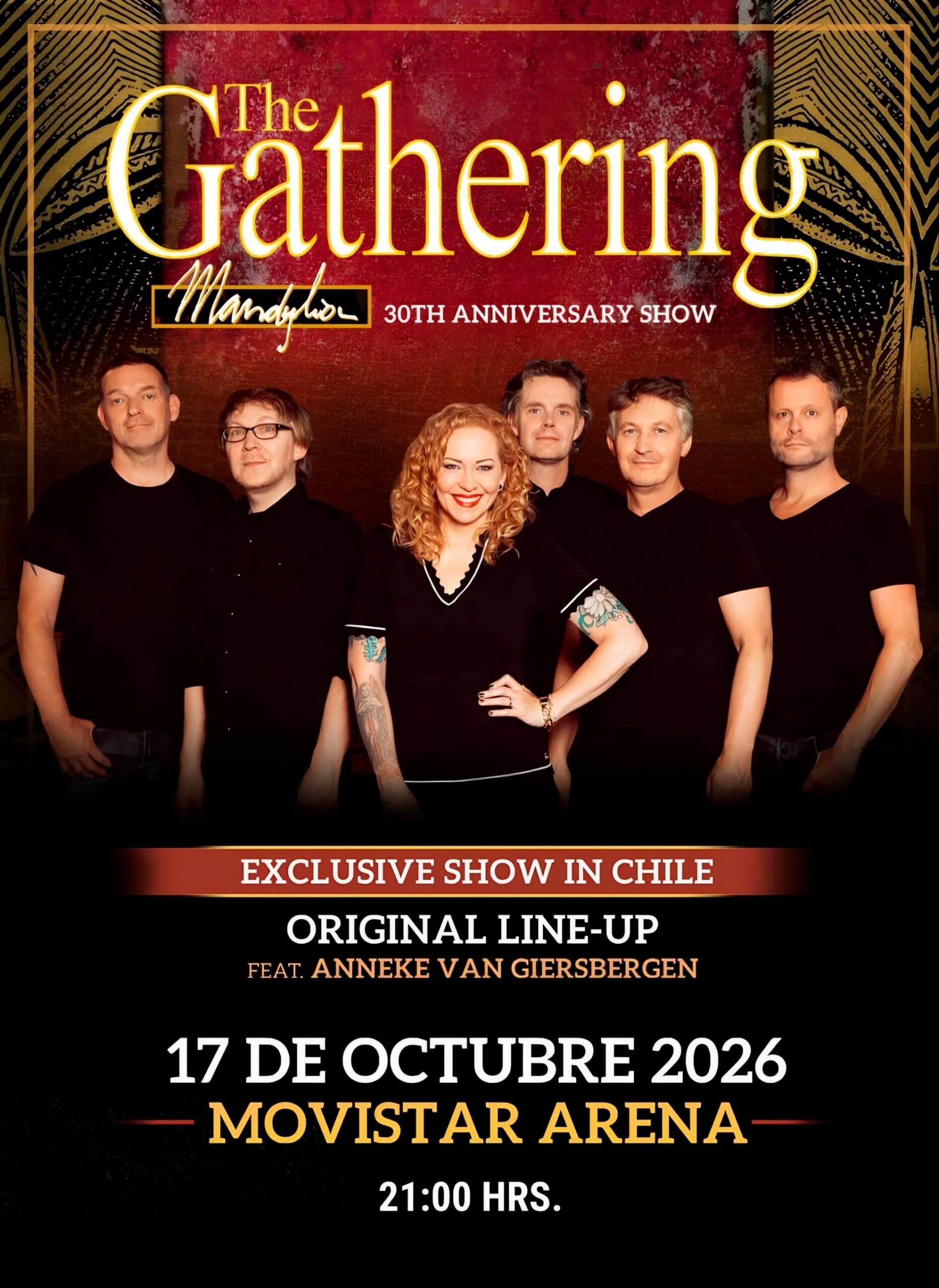 The Gathering &mdash; Mandylion 30th Anniversary Show poster, Movistar Arena, Santiago, October 17, 2026.