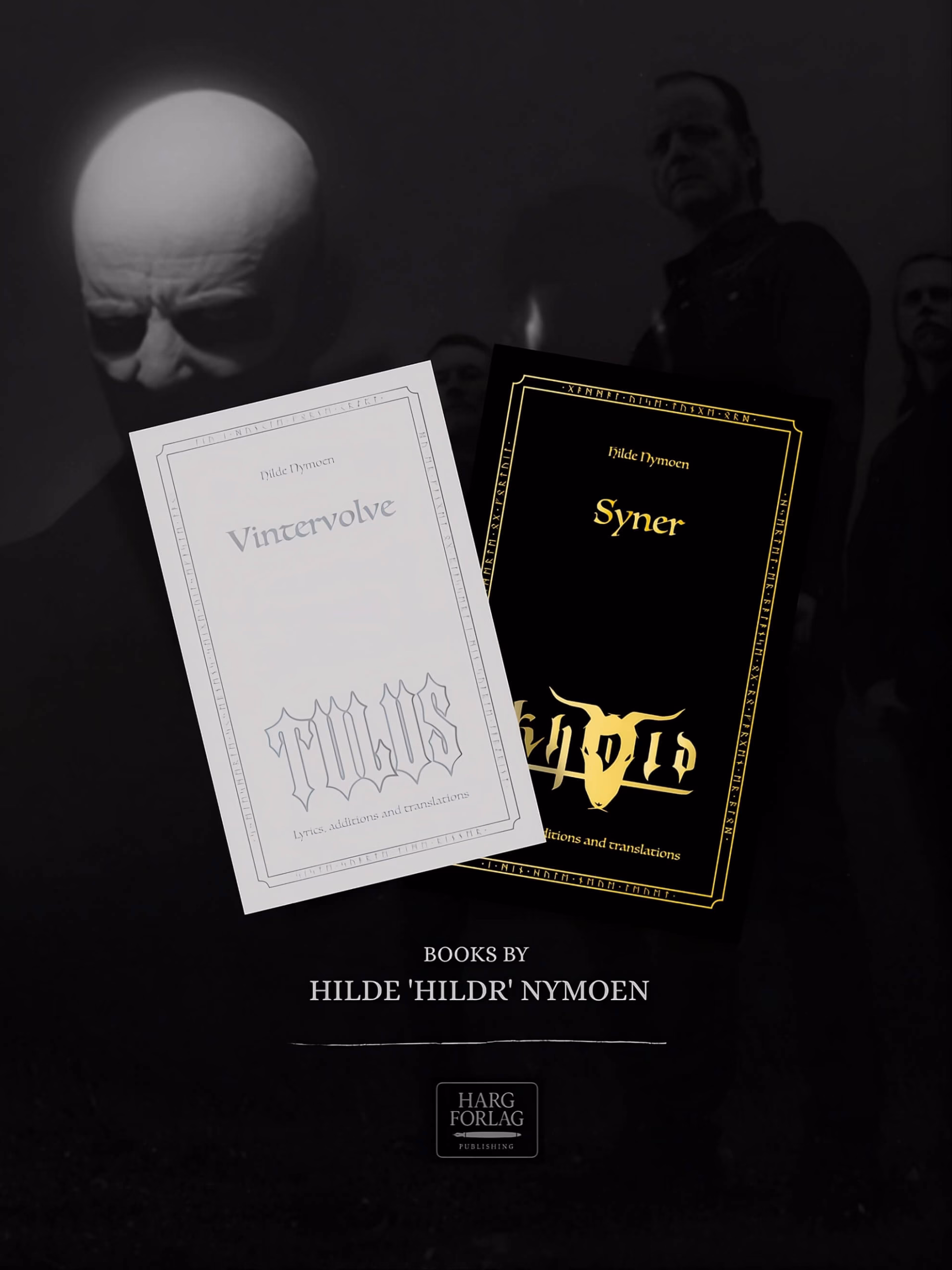 &lsquo;Syner&rsquo; and &lsquo;Vintervolve&rsquo; by Hilde Nymoen, two hardcovers from Harg Forlag Publishing, displayed together.