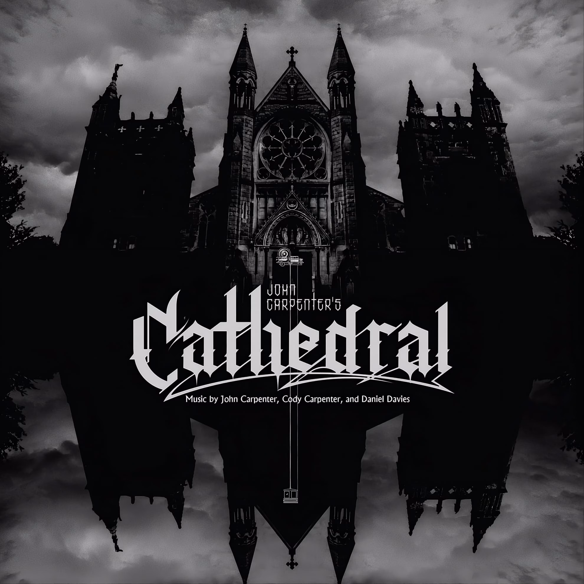 ‘Cathedral’ Is John Carpenter’s First Original Graphic Novel Album cover for John Carpenter’s ‘Cathedral’ on Sacred Bones Records, showing a gothic church reflected and inverted against a storm sky.