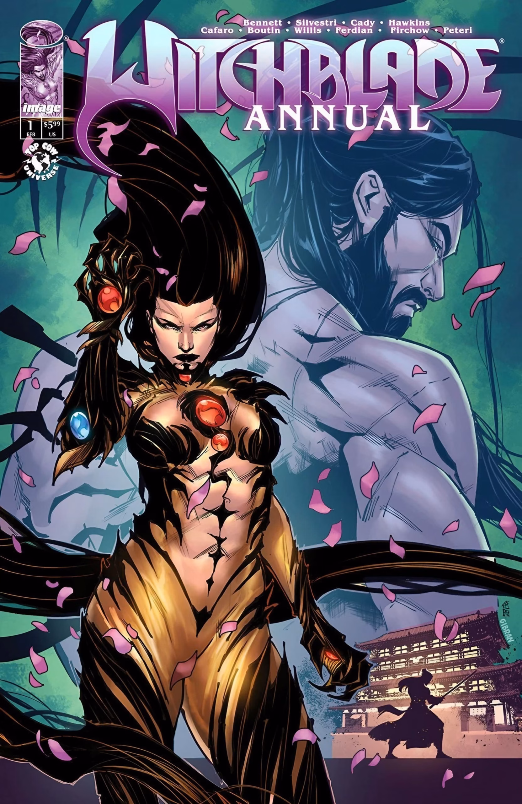 Top Cow Reawakens ‘Death Vigil’ for a Six-Issue Arc ‘Witchblade Annual’ #1 armored bearer in the living gauntlet with a scarred male figure looming behind her.