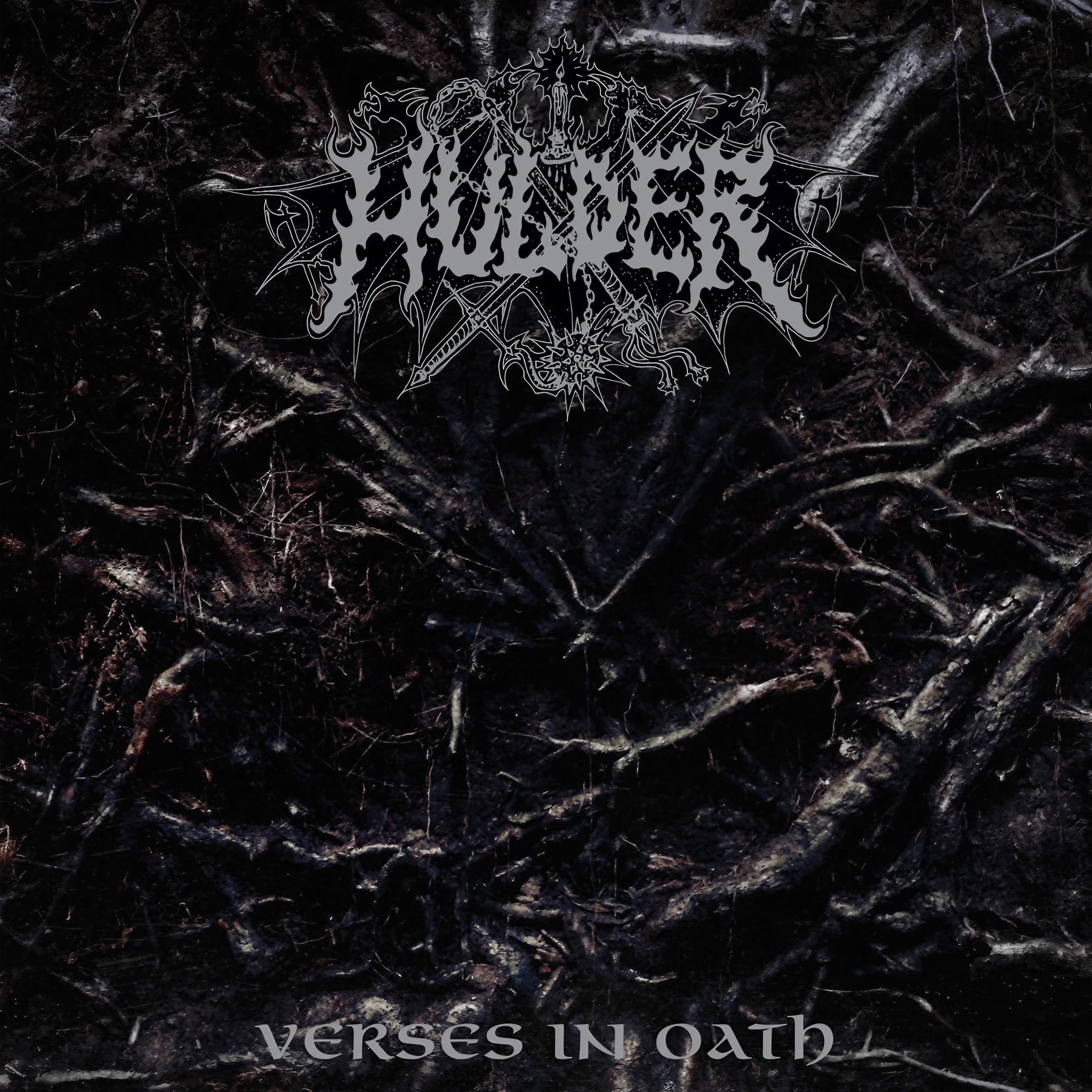 Hulder Turns Its Solo Ritual Into a Duet on ‘Verbolgen’ Album artwork for Hulder’s ‘Verses in Oath,’ showing the band’s logo over dark, root-covered ground.