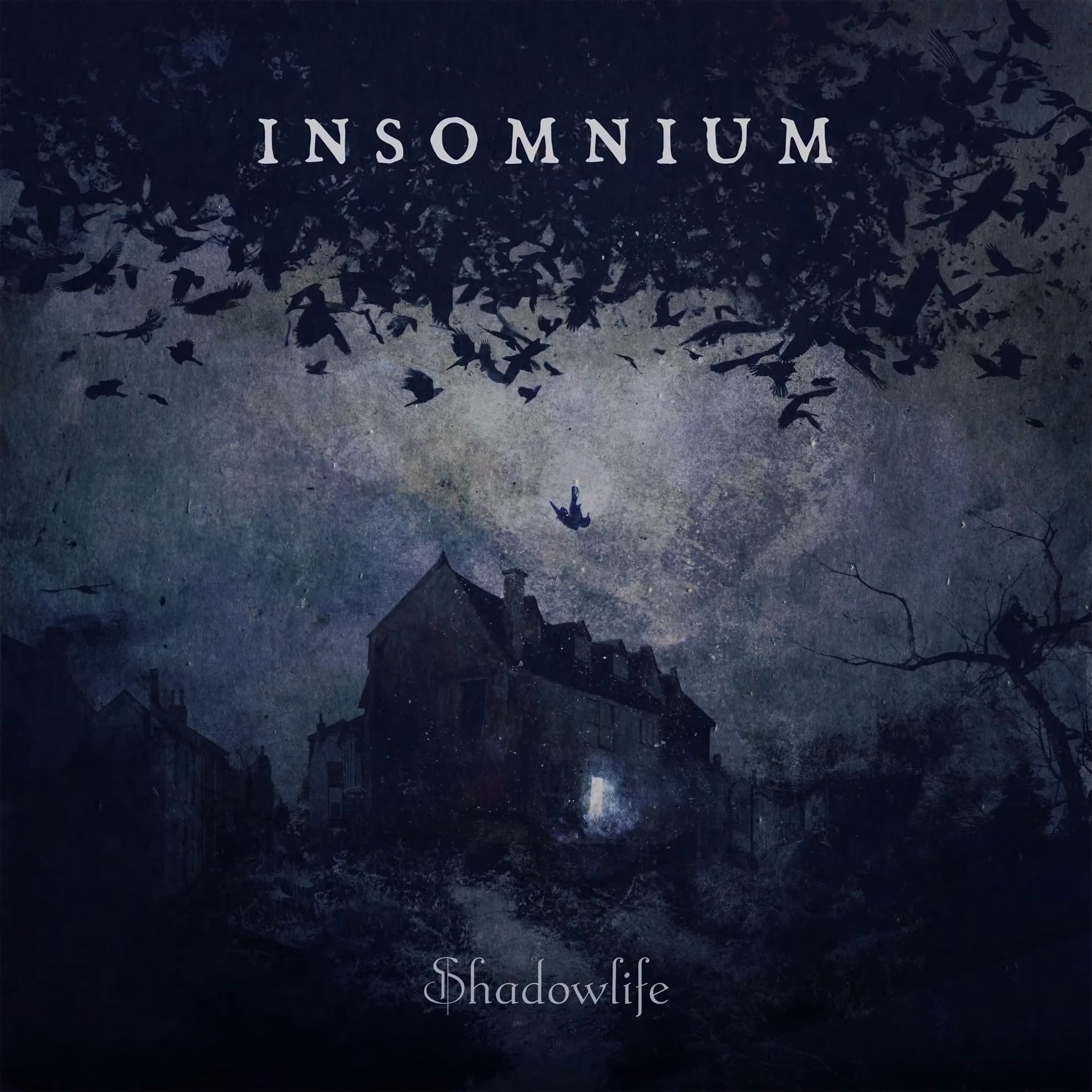 Insomnium Ready Their Tenth Album for the ‘Netherworlds’ Insomnium ‘Shadowlife’ single cover — a figure falls from a house roof toward light as crows fill a dark sky.