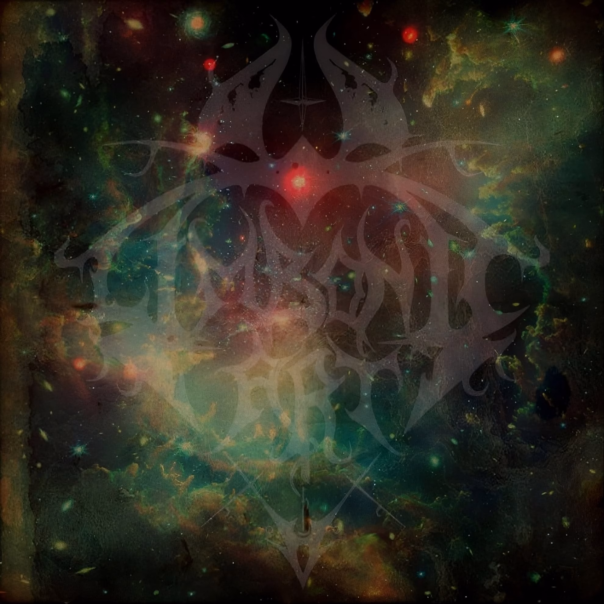 Cover art for Limbonic Art’s ‘Arcane Past: The Celestial Grimoire,’ a nebula behind the band logo.