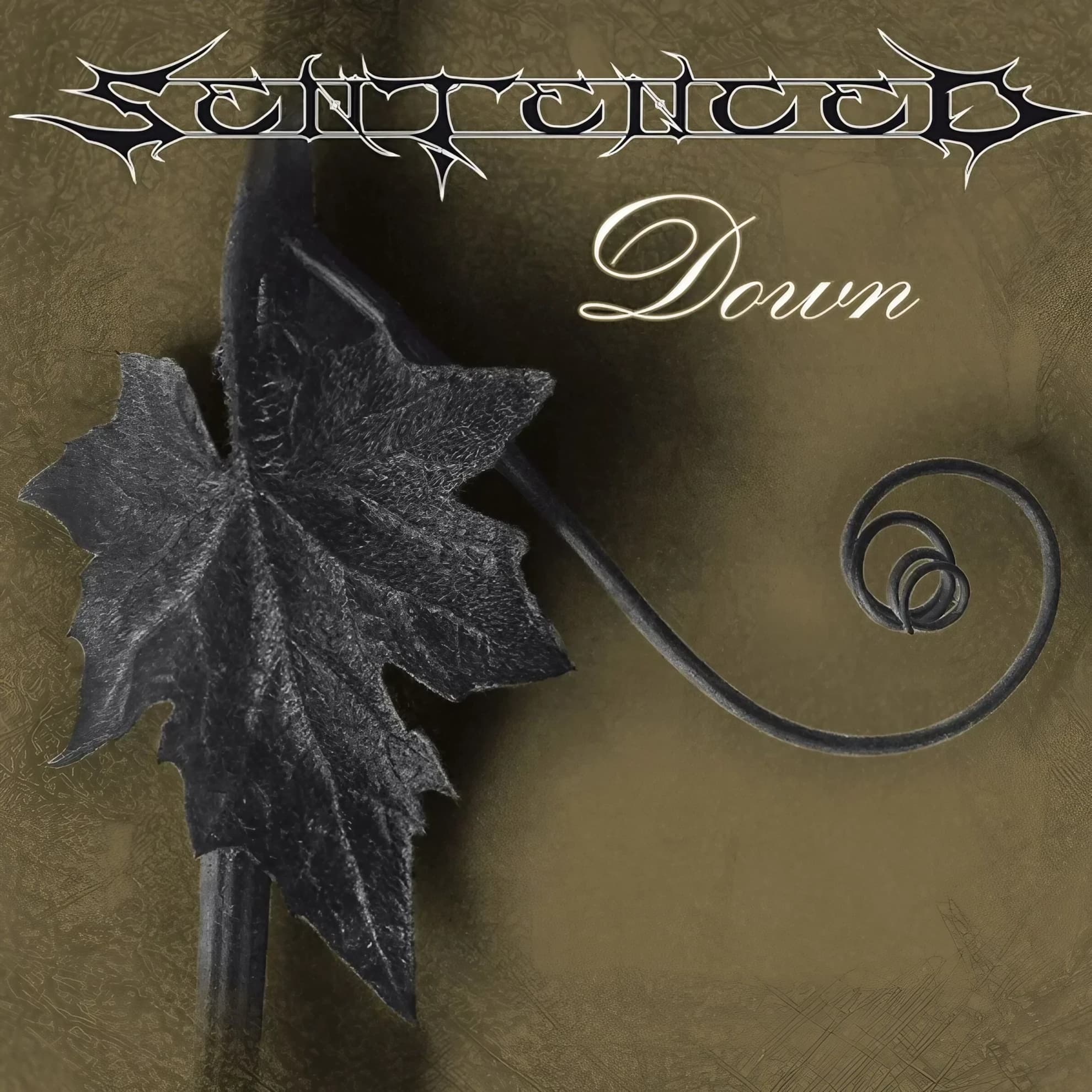 Sentenced and the Finnish Craft of a Chosen Farewell Sentenced’s ‘Down’ cover, a black iron maple leaf on a coiled stem against an olive background.