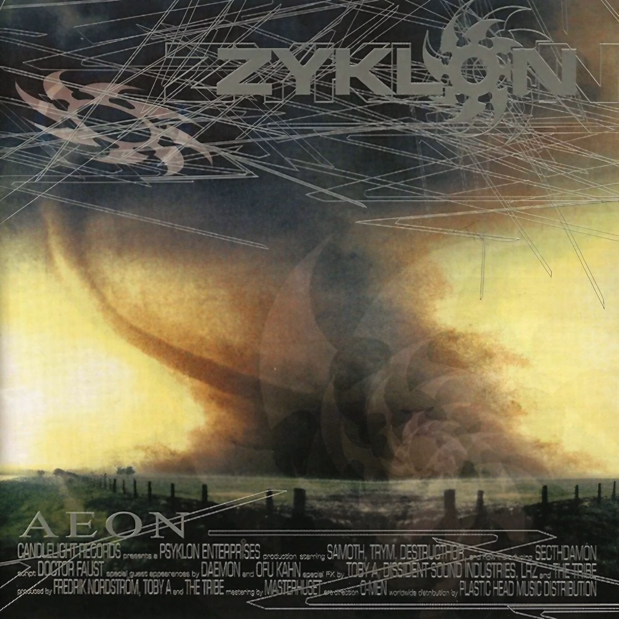 Zyklon and the Machine Inside Norwegian Black Metal ‘Aeon’ album cover: a tornado over a rural field beneath the Zyklon logo.