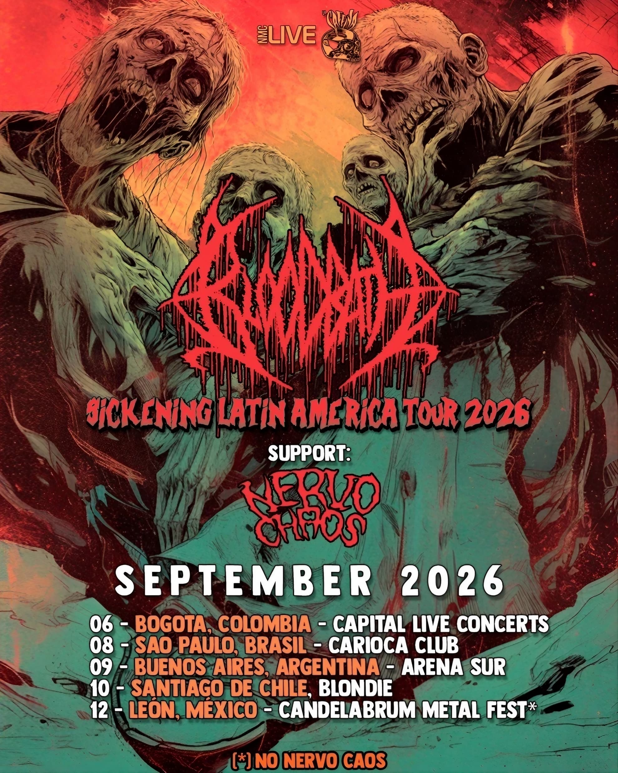 Bloodbath tour poster lists five September 2026 Latin American dates, NervoChaos billed as support.