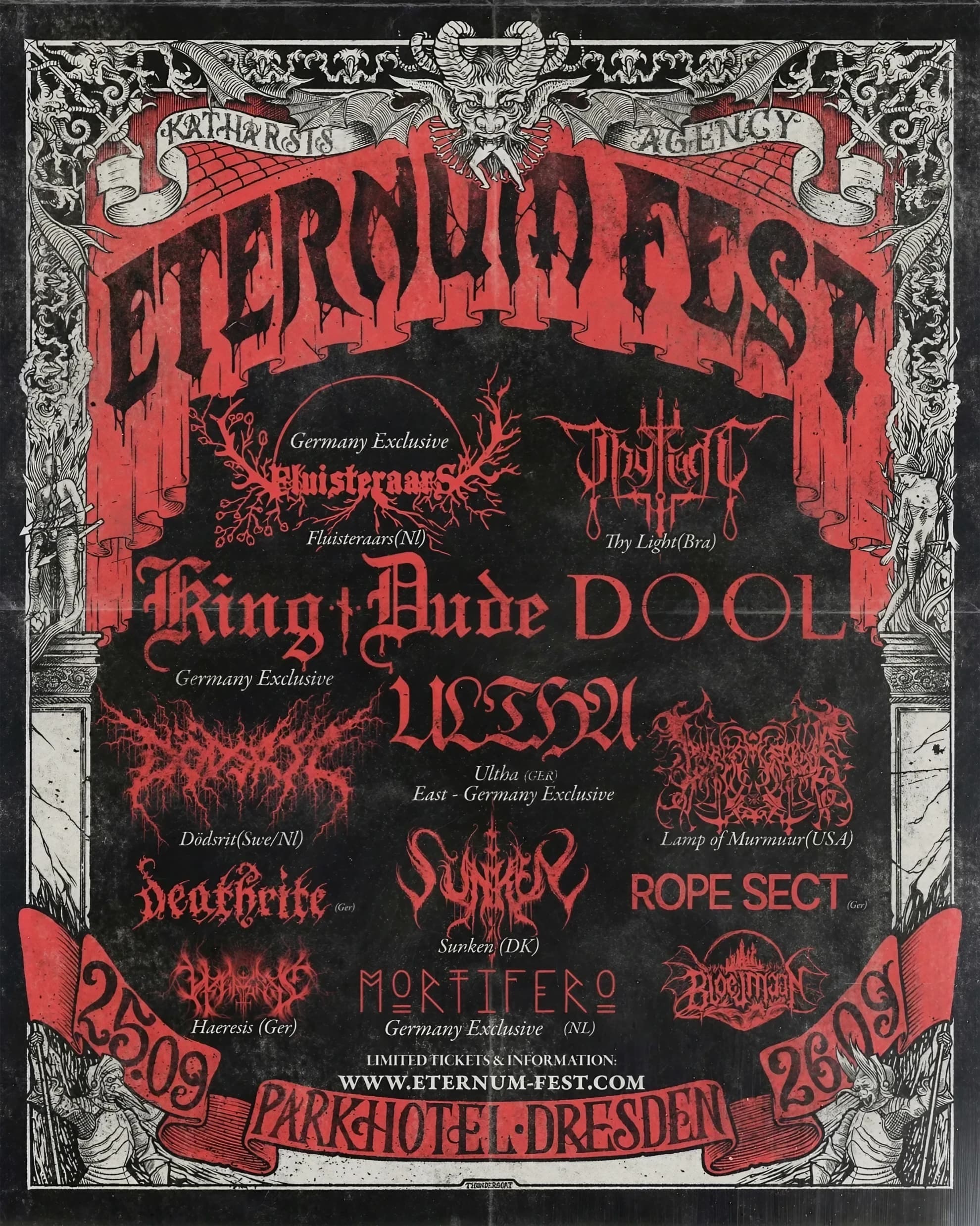 Eternum Fest 2026 poster listing Fluisteraars among the September 25th-26th Dresden lineup.