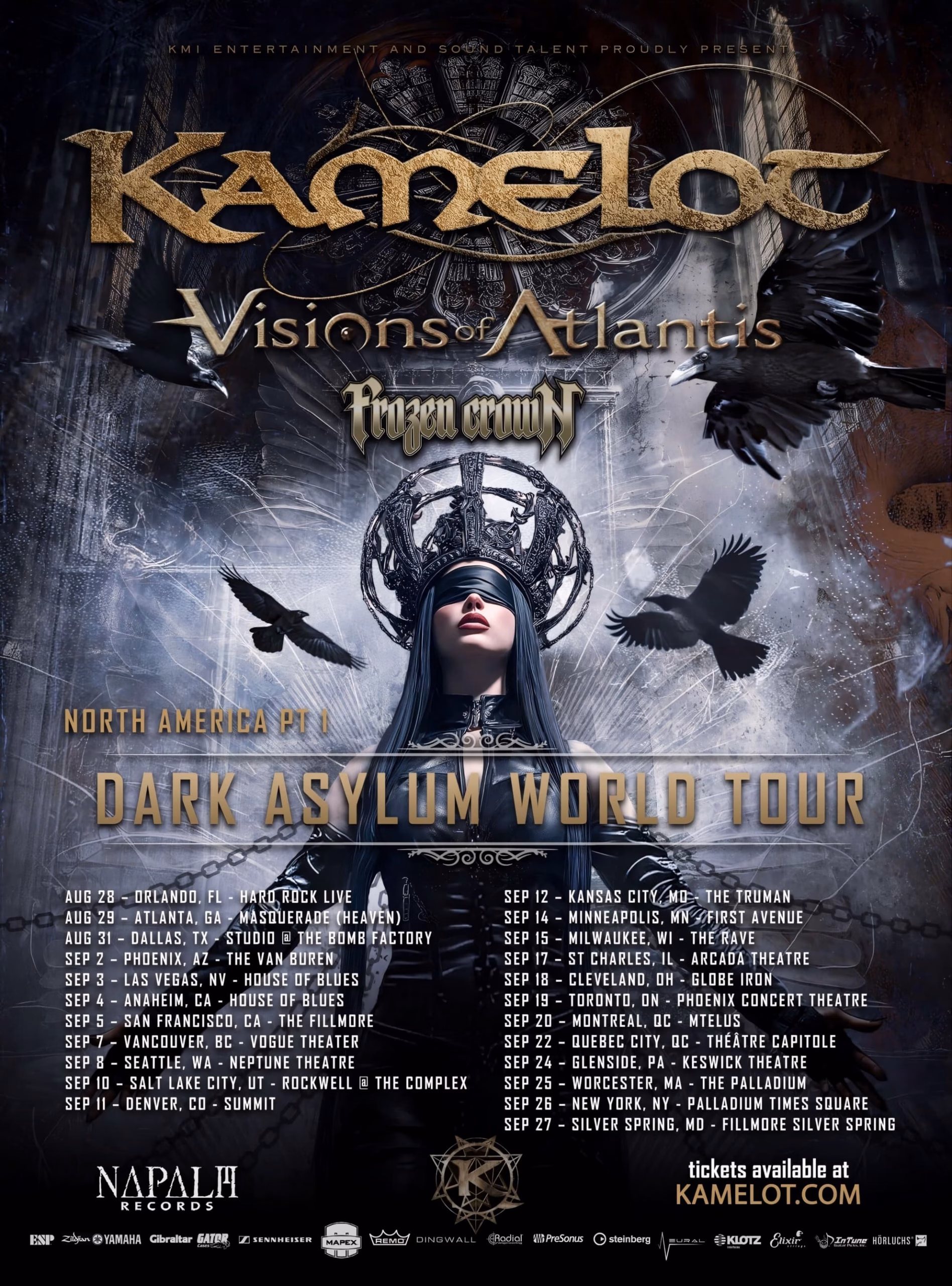 Poster for Kamelot’s 2026 Dark Asylum World Tour, North America Part One.