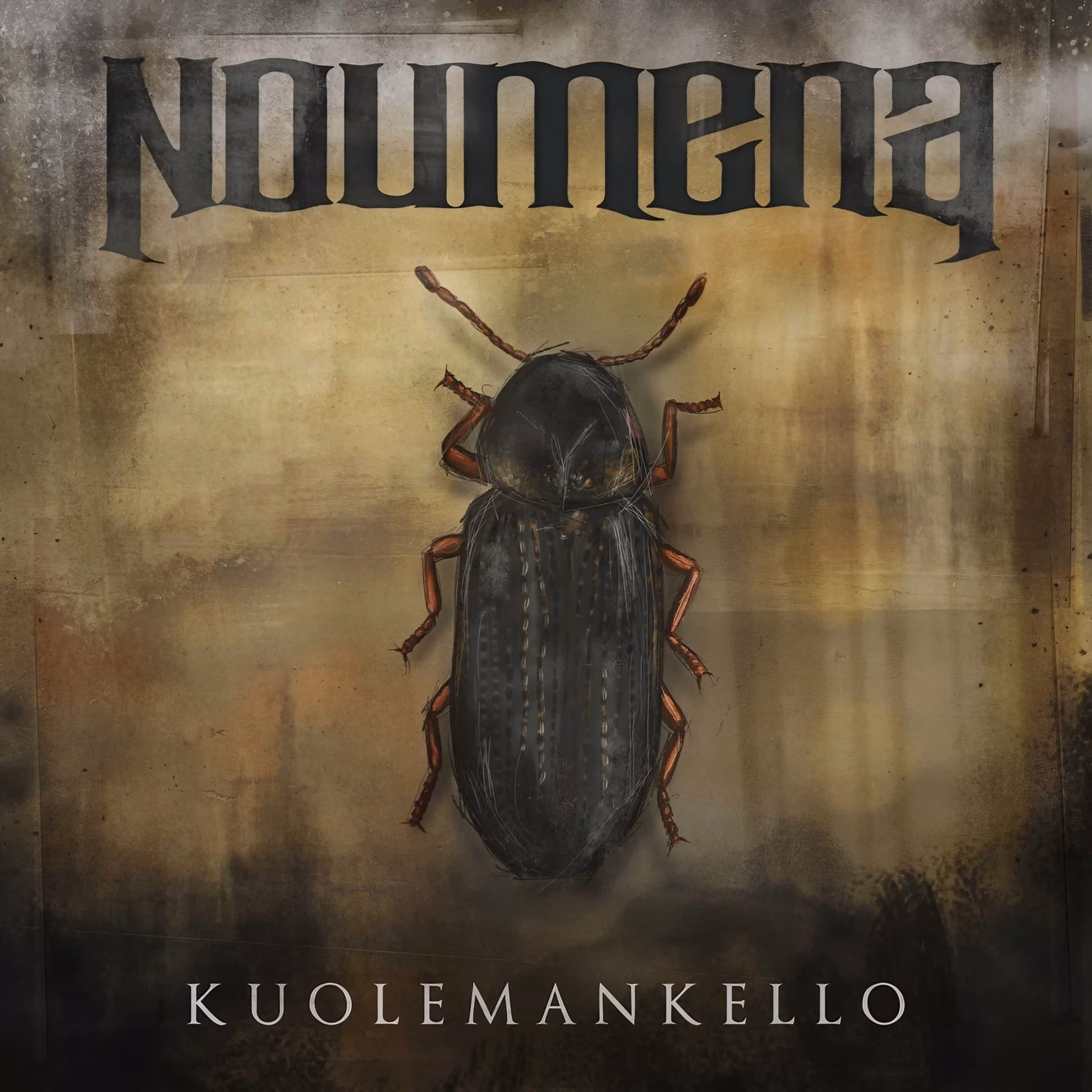 On ‘Maanaääri,’ Noumena Reckons with Finland’s Great Wrath Noumena, ‘Kuolemankello’ single cover: an illustrated deathwatch beetle on weathered gold parchment.