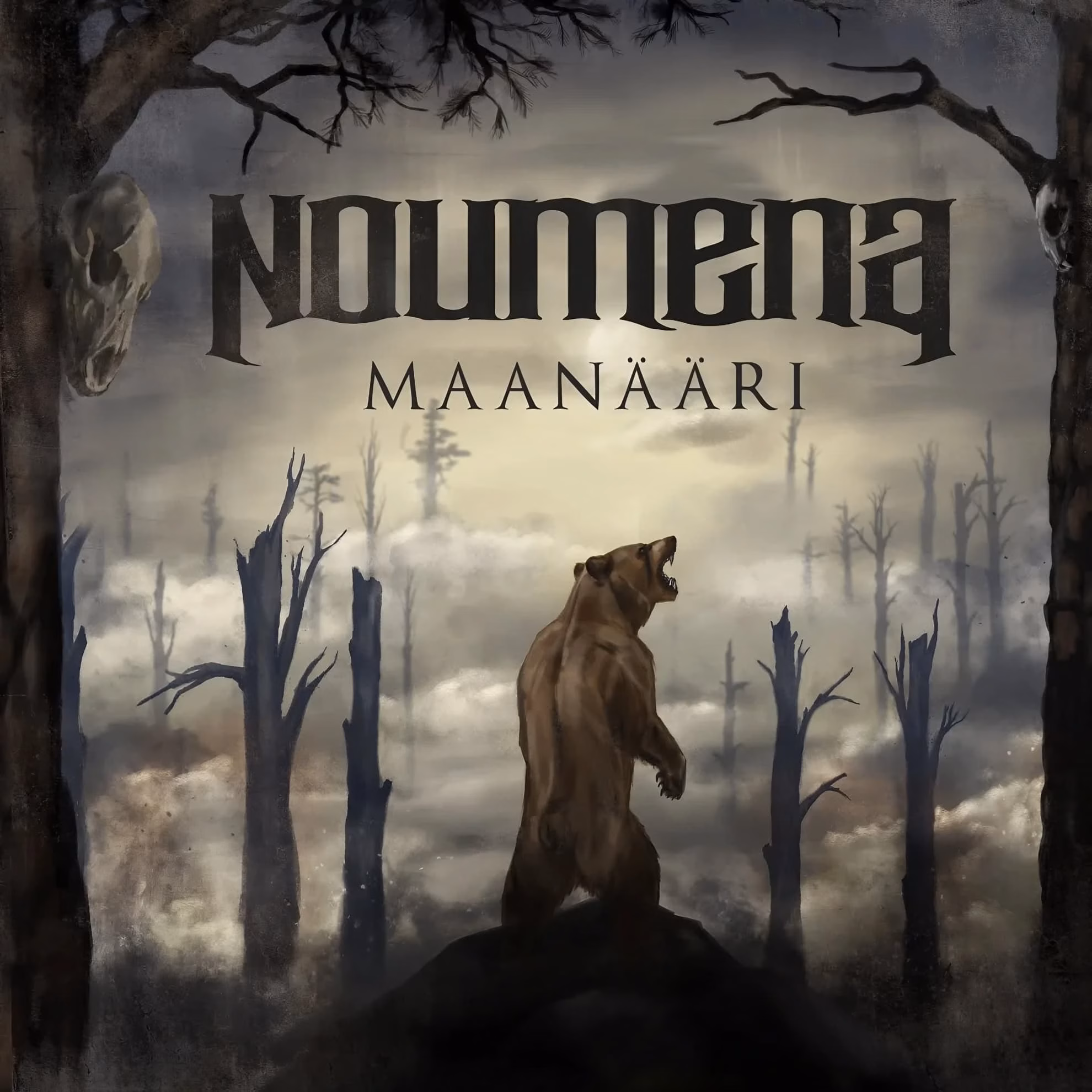 On ‘Maanaääri,’ Noumena Reckons with Finland’s Great Wrath Noumena, ‘Maanääri’ album cover: a roaring bear in a fog-bound forest of dead trees.