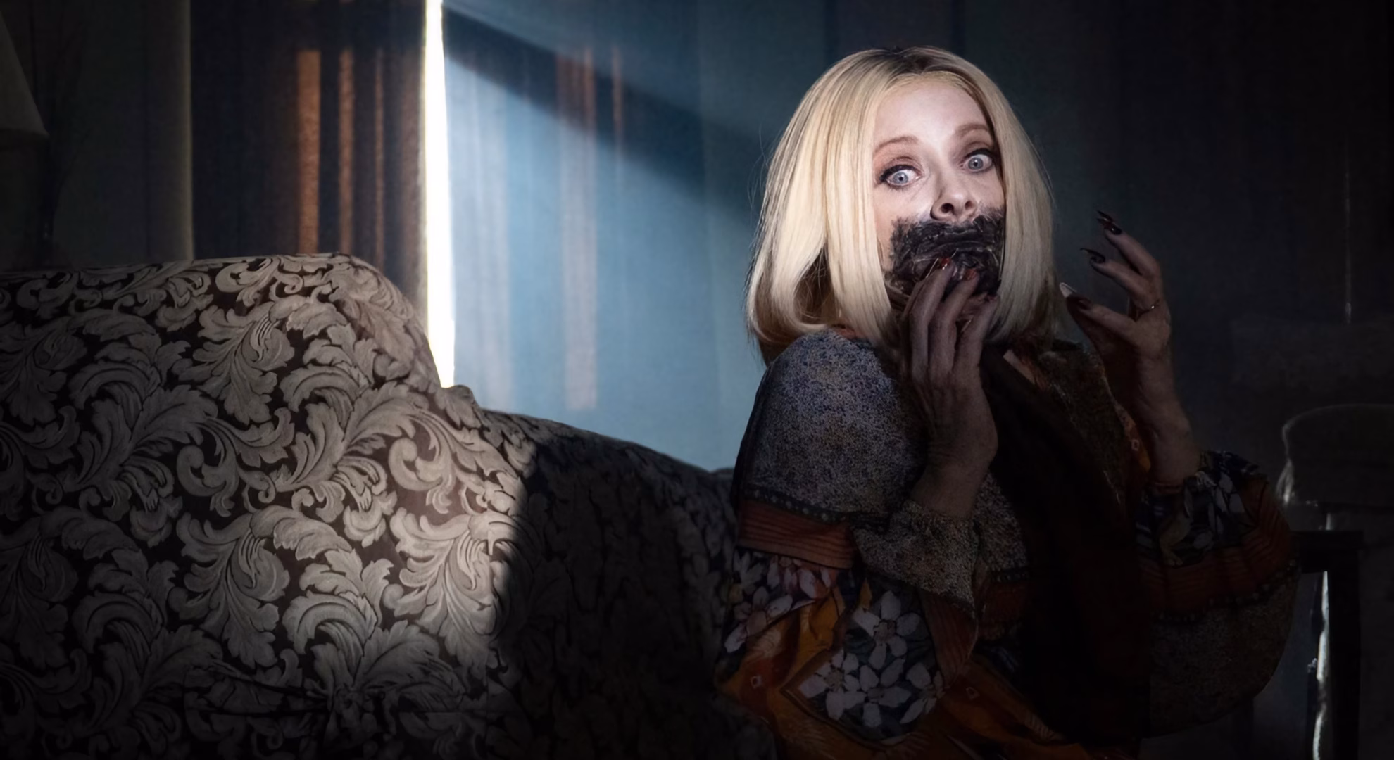 Colorado Festival of Horror Costumes Two Fictions Barbara Crampton with a blackened mouth in a still from ‘Jakob’s Wife.’