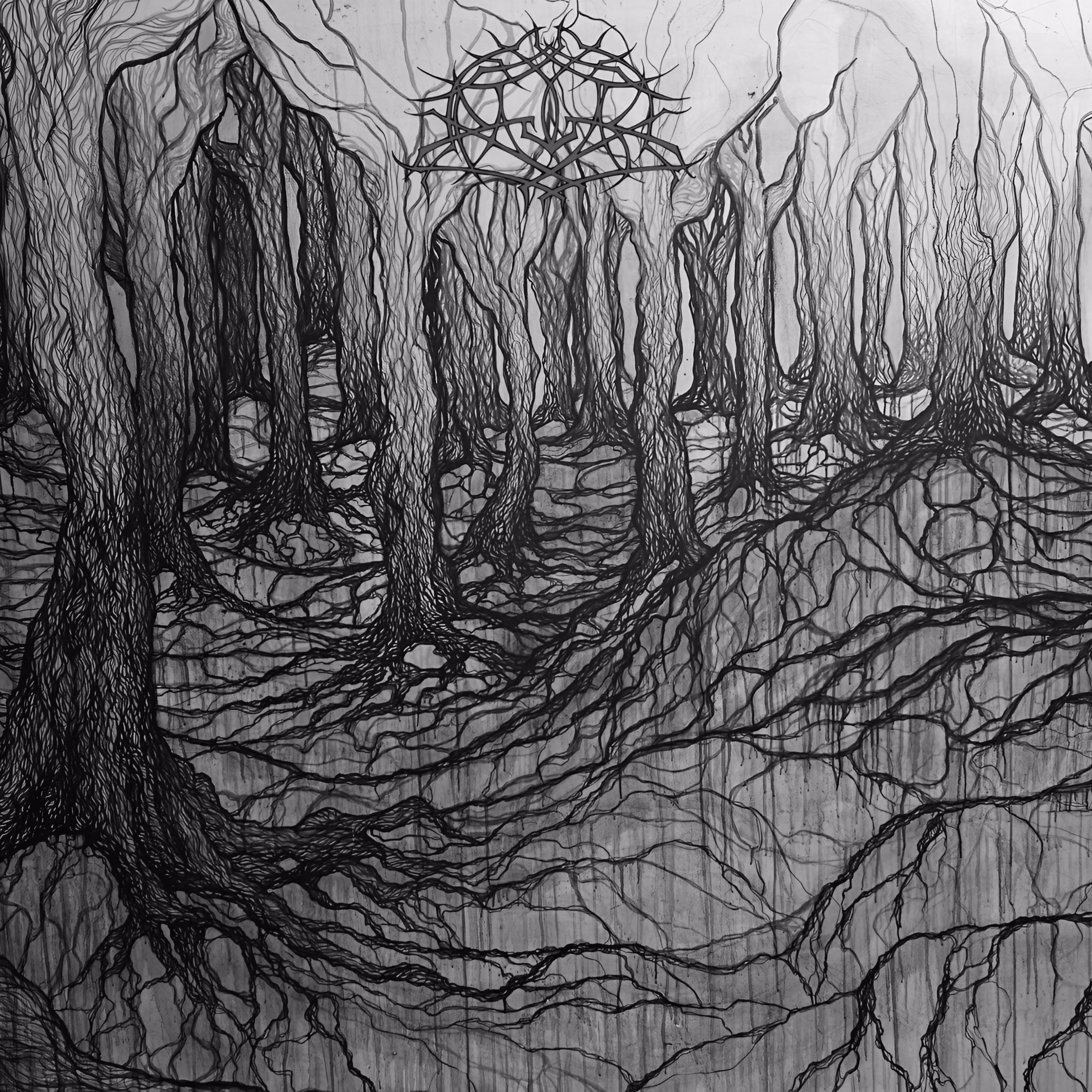 Krallice Return to Ancient Grief on ‘Scour Order’ Krallice’s ‘Inorganic Rites’ album cover: a black-and-white mural of gnarled, root-like trees with the band’s logo.