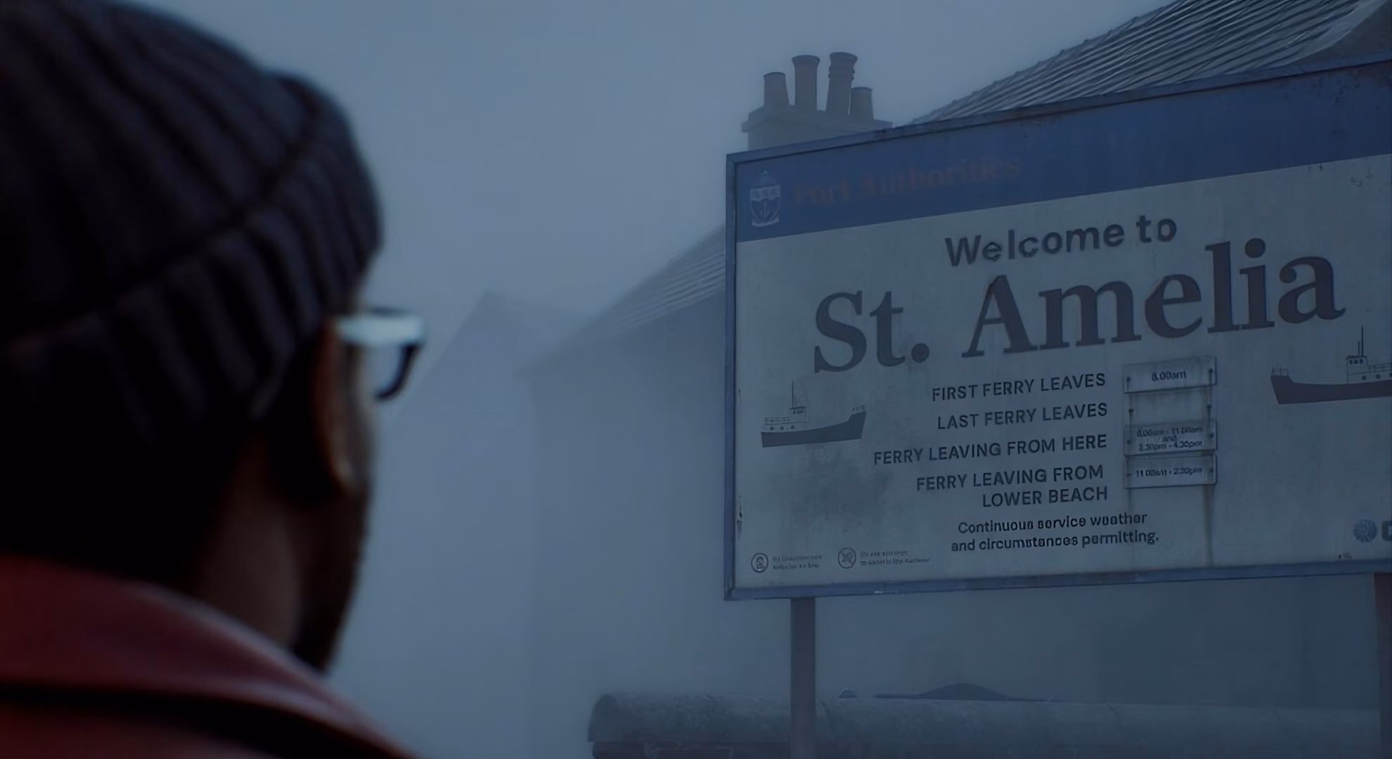 ‘Silent Hill: Townfall’ Trades Silent Hill for a Scottish Isle Simon Ordell reads a fog-shrouded “Welcome to St. Amelia” ferry sign.