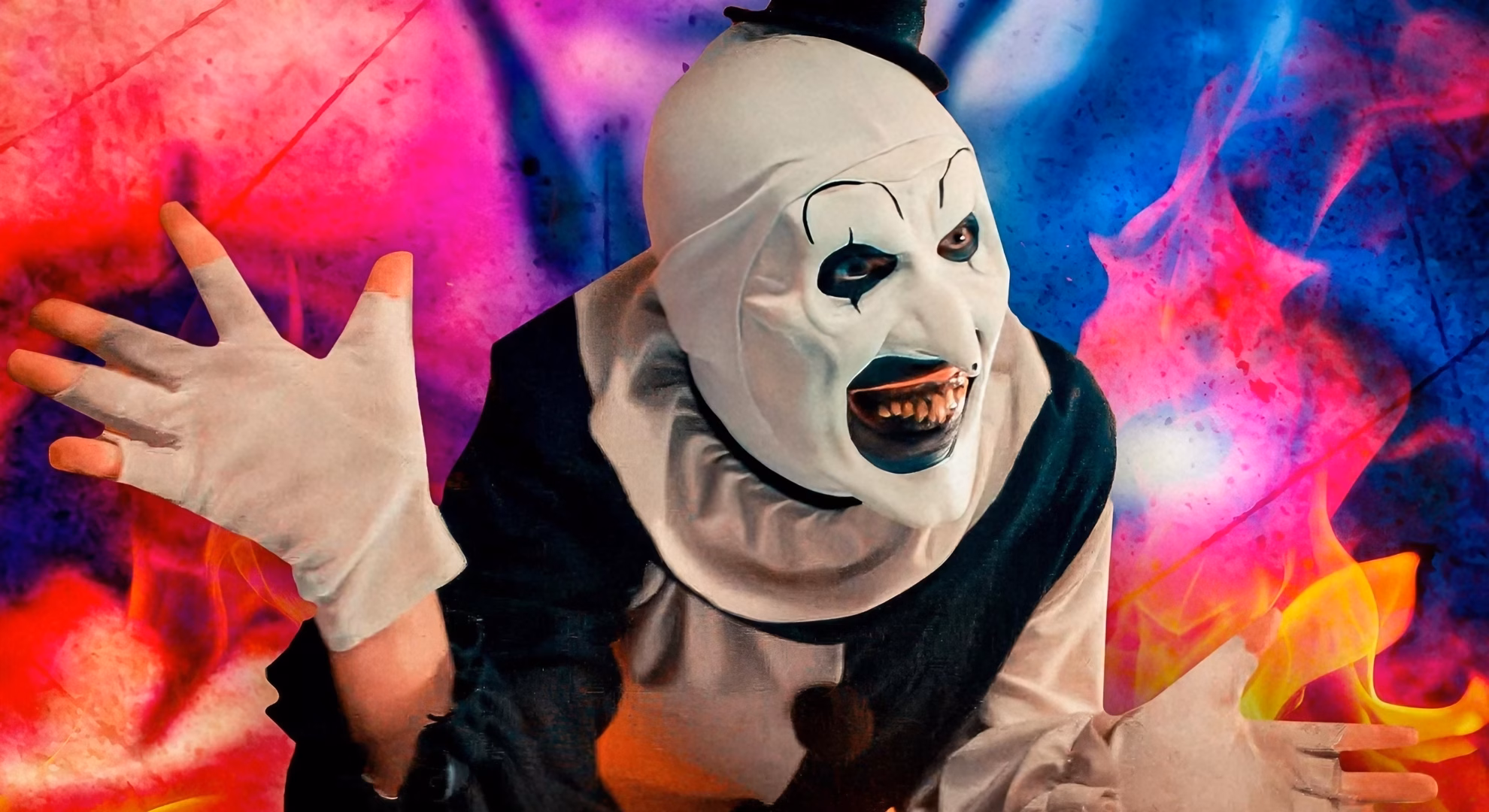 Colorado Festival of Horror Costumes Two Fictions David Howard Thornton as Art the Clown in a stylized promotional still from ‘Terrifier 3.’