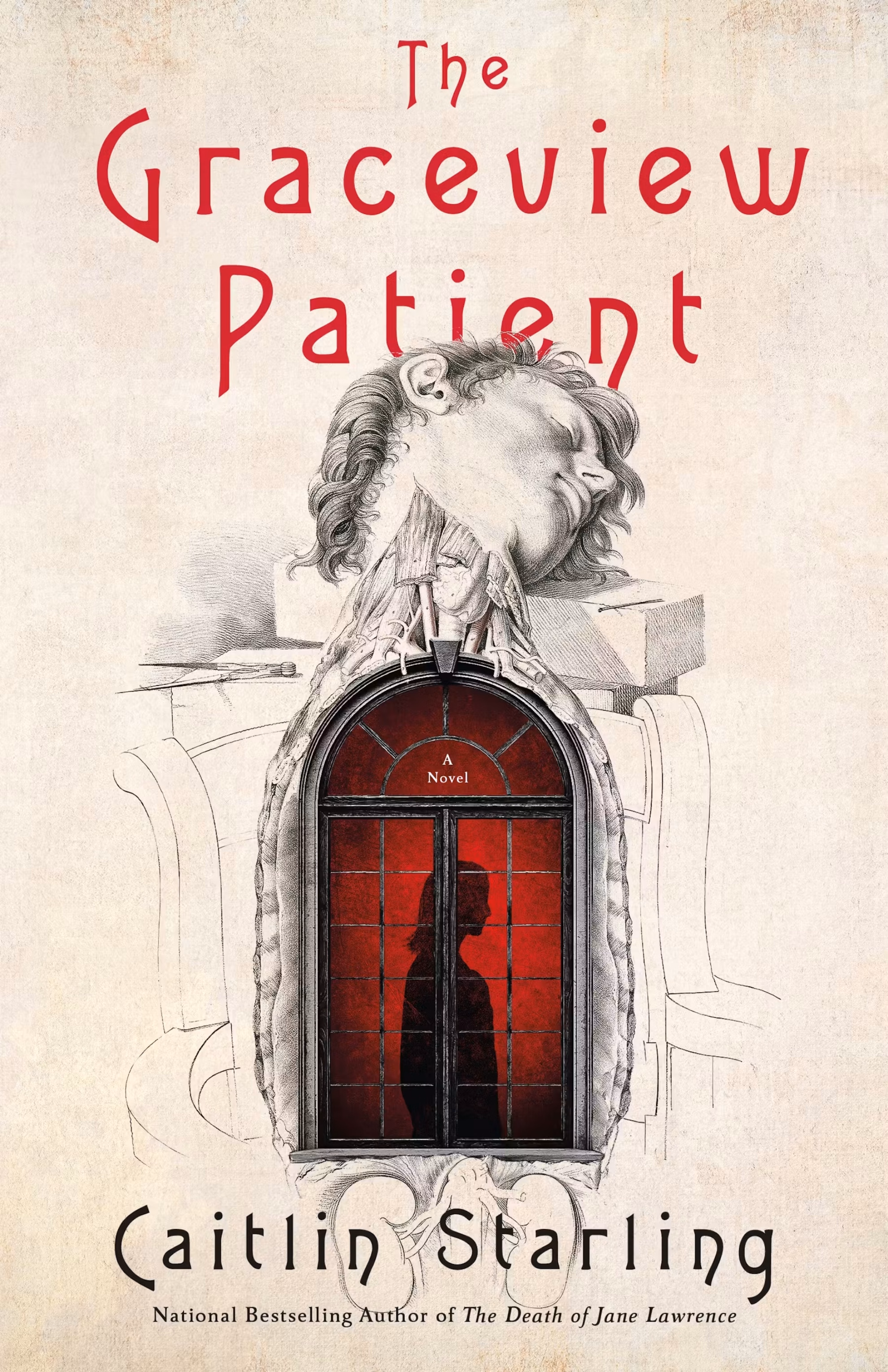 Starling’s ‘Milkteeth’ Casts the Vampire as a Nursing Mother Book cover of ‘The Graceview Patient’ by Caitlin Starling. An anatomical engraving of a dissected head and torso frames a red window and a silhouette.