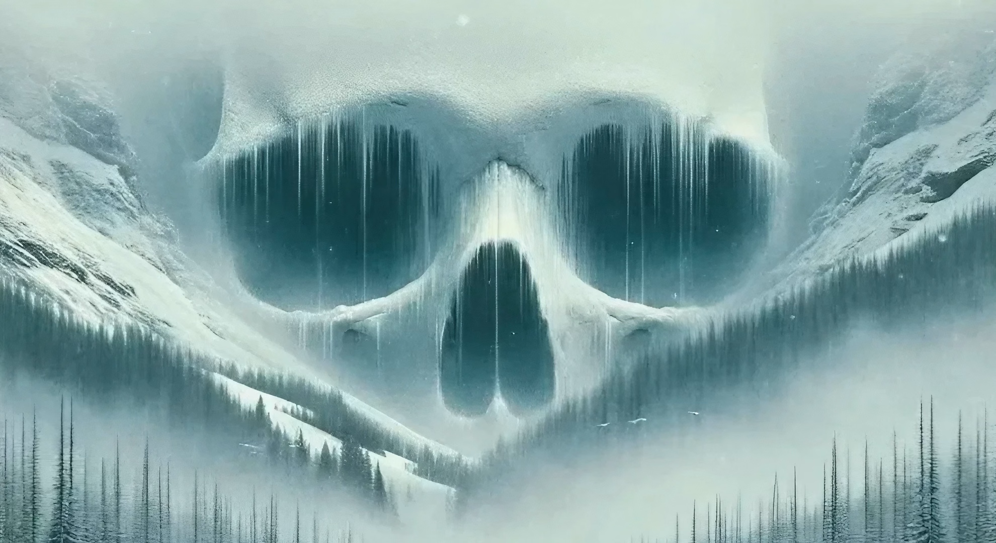 Grimmfest Weighs Hammer’s New Monster by Its Old Count Key art for ‘Ithaqua.’ A giant skull of snow and icicles looms over a forested mountain valley.