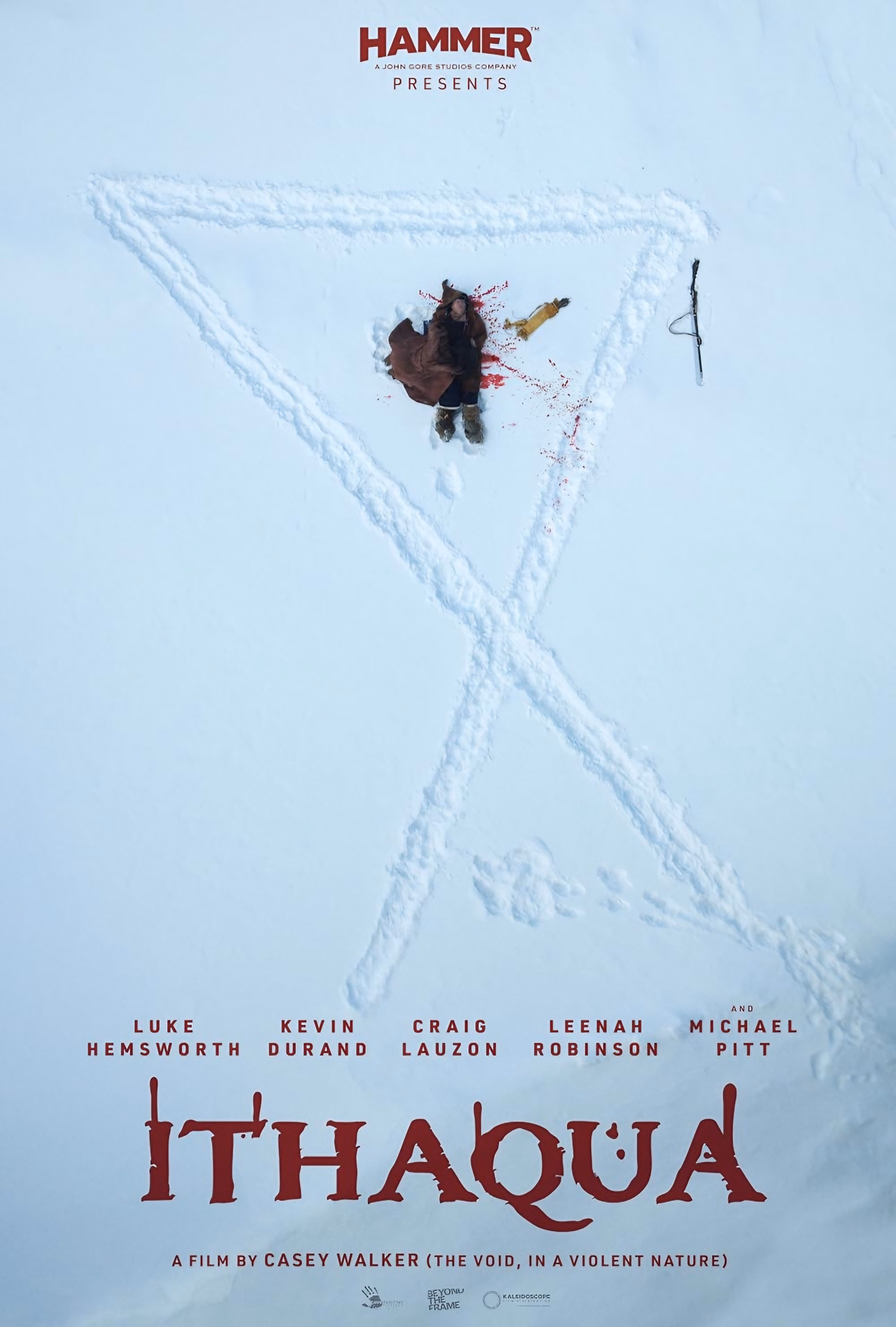 Grimmfest Weighs Hammer’s New Monster by Its Old Count Movie poster for ‘Ithaqua.’ Aerial view of a bloodied body inside a giant symbol traced in snow.